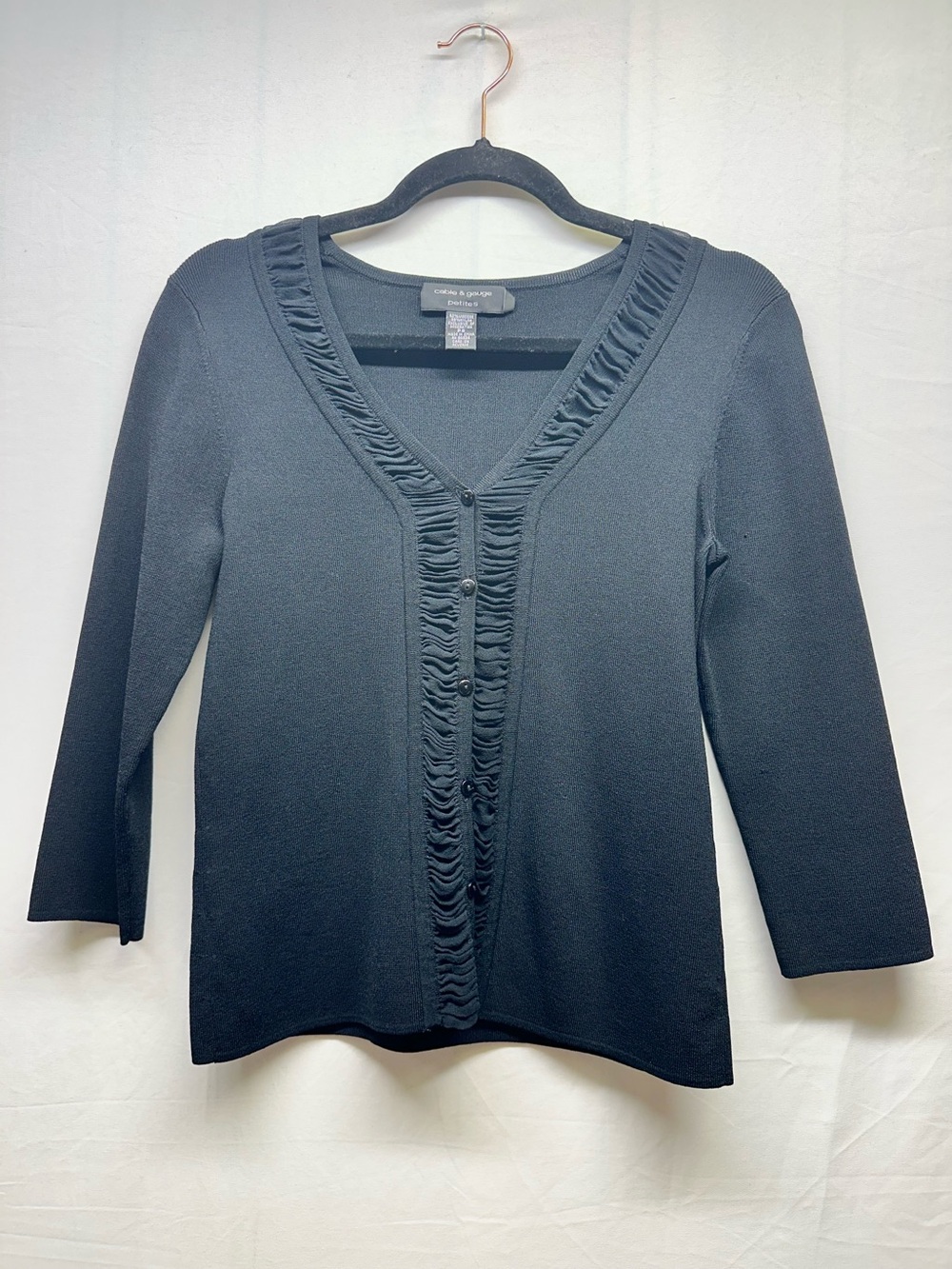 Black Ruffle-Trim V-Neck Cardigan